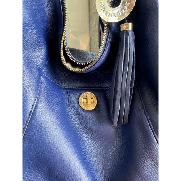 NWOT Isaac Mizrahi Bridgehampton Blu Pebbl Leather Hobo Bag Approx 22" 15"x13.5" - Picture 4 of 14